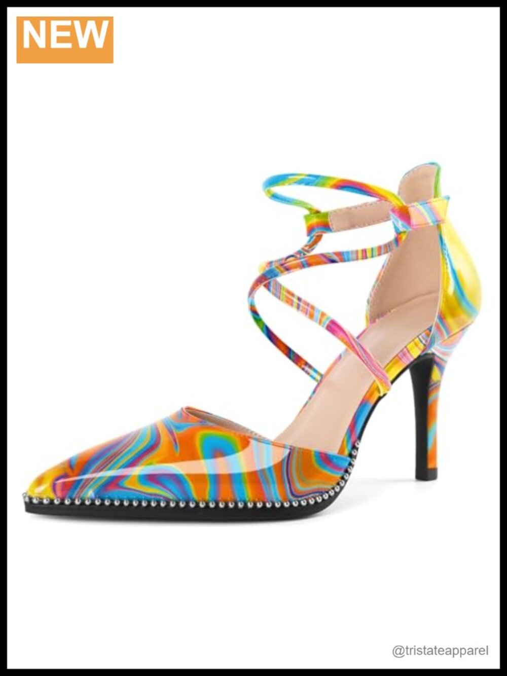 Soireelady Women's Stiletto Heels Beaded Criss Cross Ankle Strappy Pointed Toe